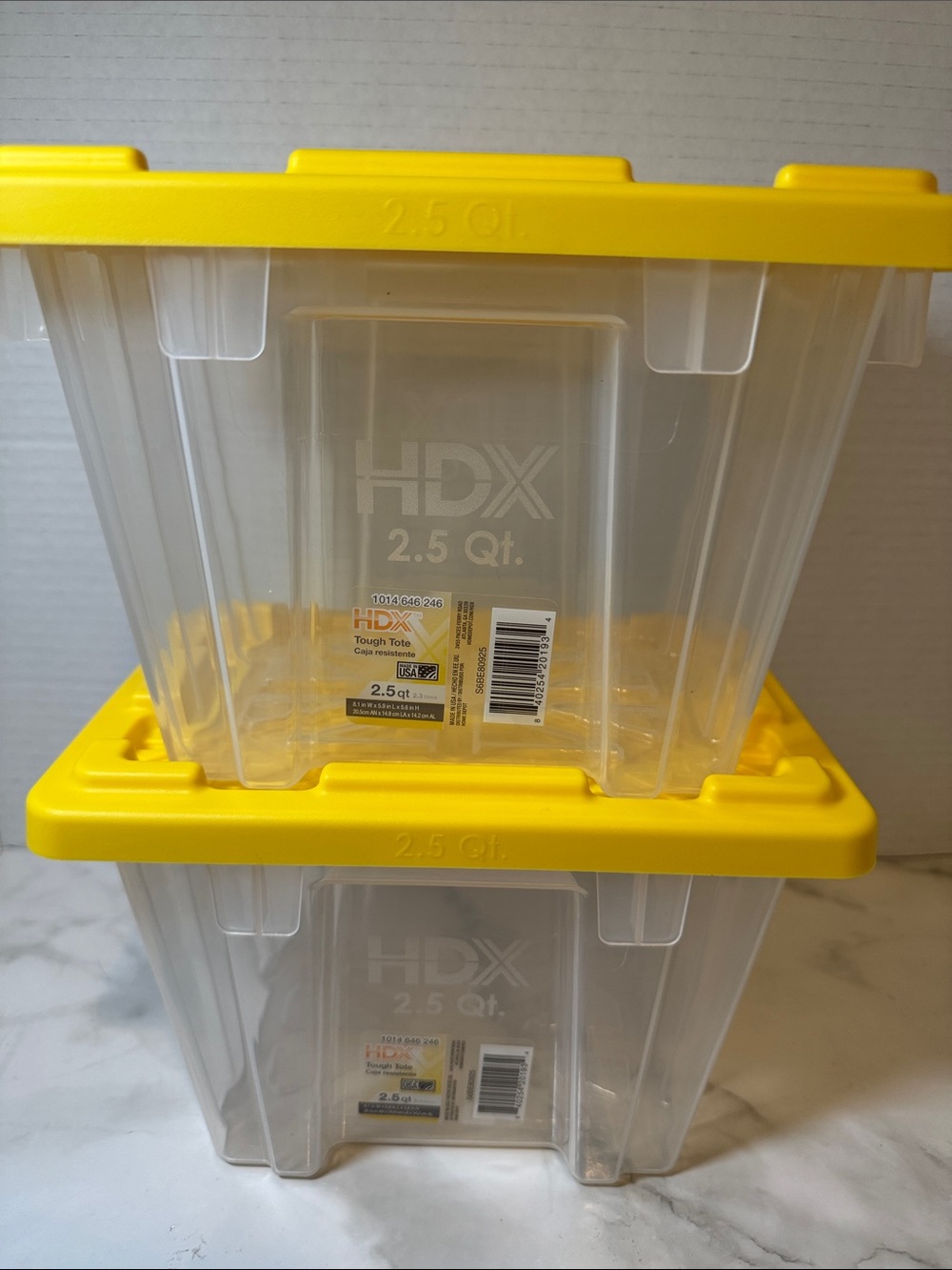 Clear HDX 2.5 Qt Stackable Storage Tote with Yellow Lid. New